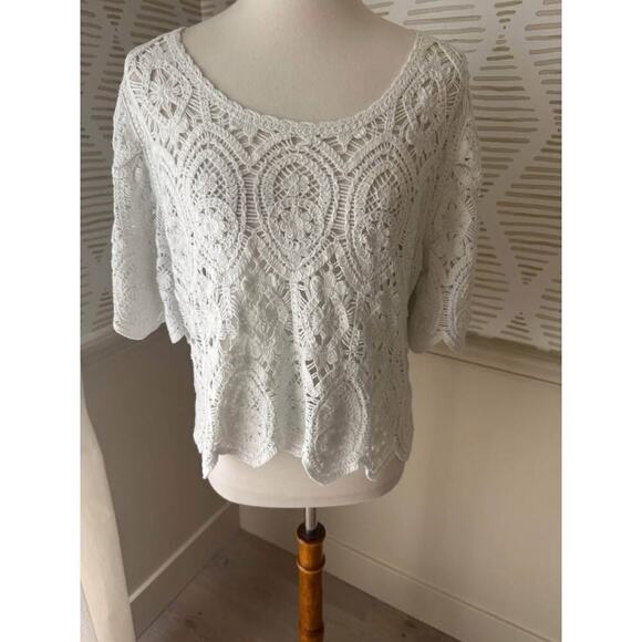 Solitaire Women’s Large White Knit Croquet Lace Top - Picture 1 of 4